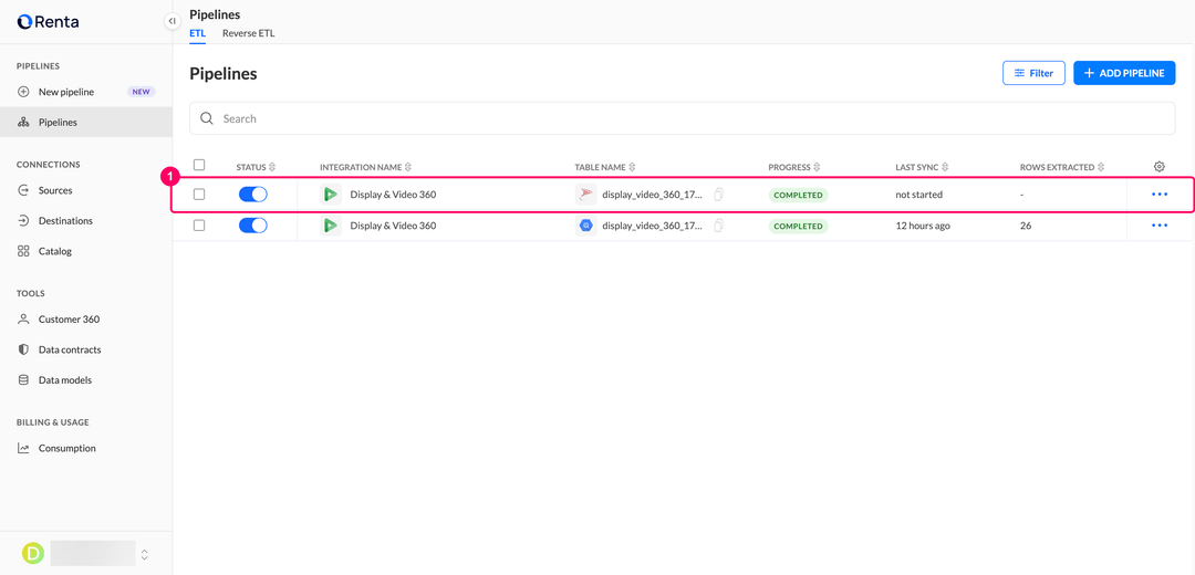 Список Pipelines с новым пайплайном, который пишет в таблицу SQL Server