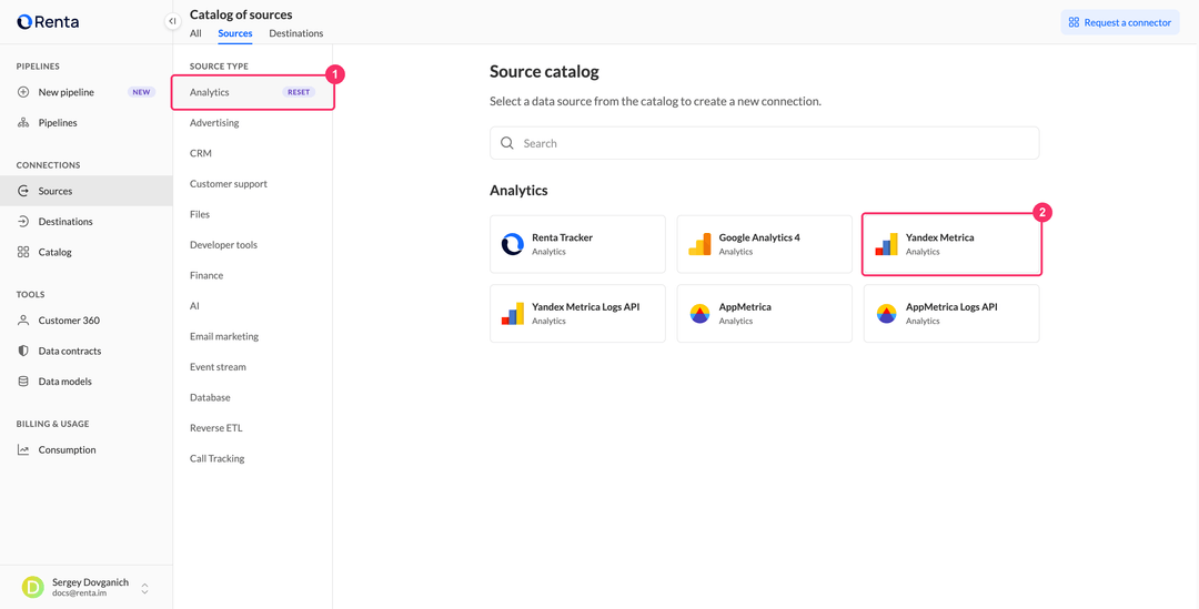 Карточка Yandex Metrica в категории Analytics каталога Renta