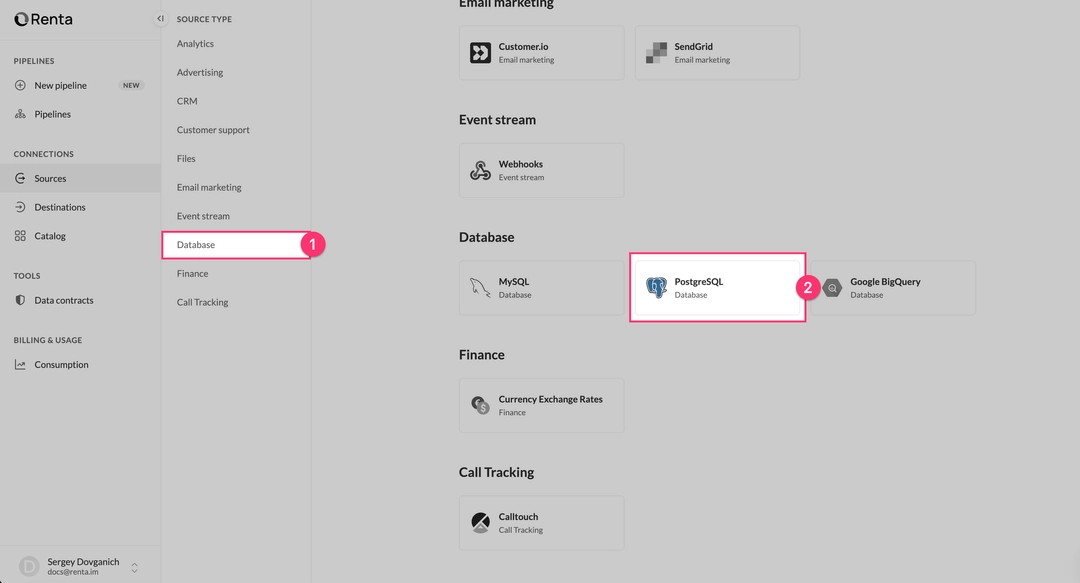 Select PostgreSQL in Catalog