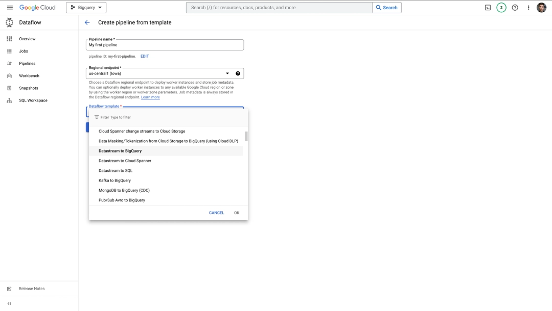 Google Cloud Dataflow user interface