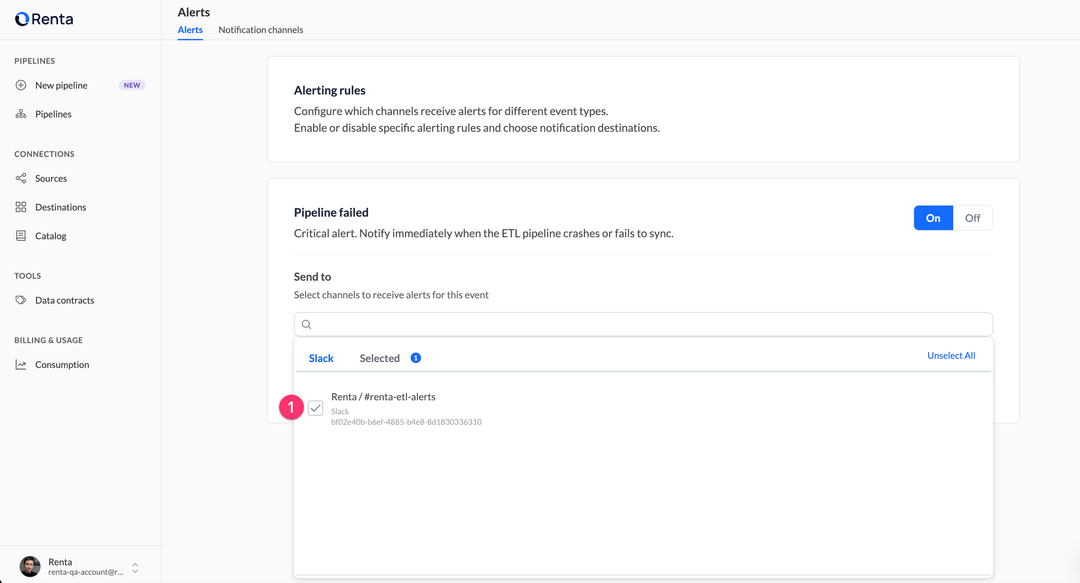 Включите правило и назначьте каналы