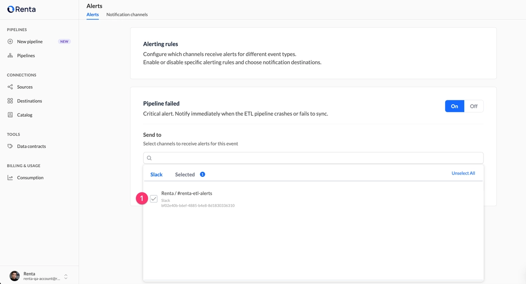 Enable rule and assign channels