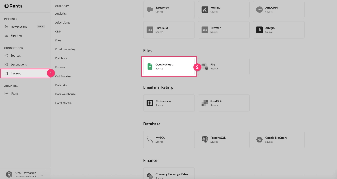 Select Google Sheets
