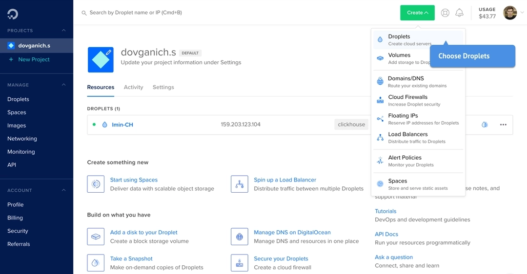 Create Droplets in DigitalOcean