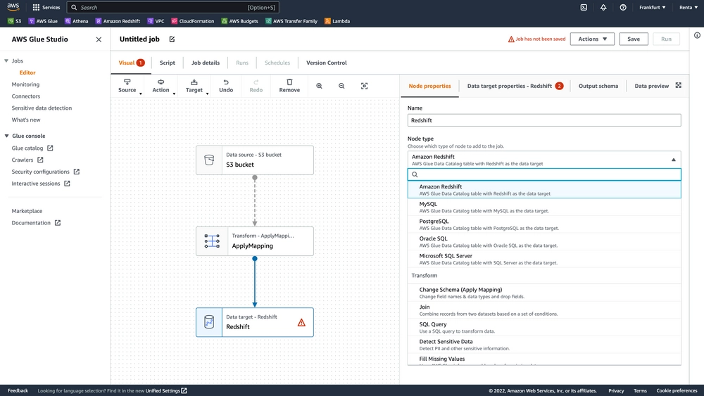 AWS Glue Studio user interface