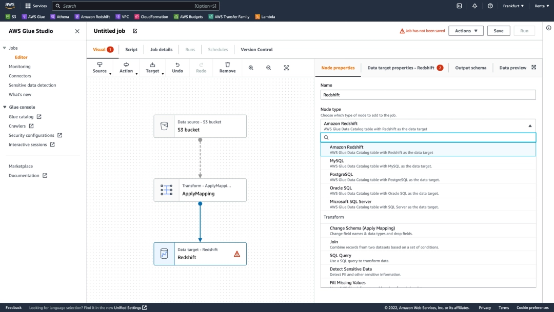 AWS Glue Studio user interface