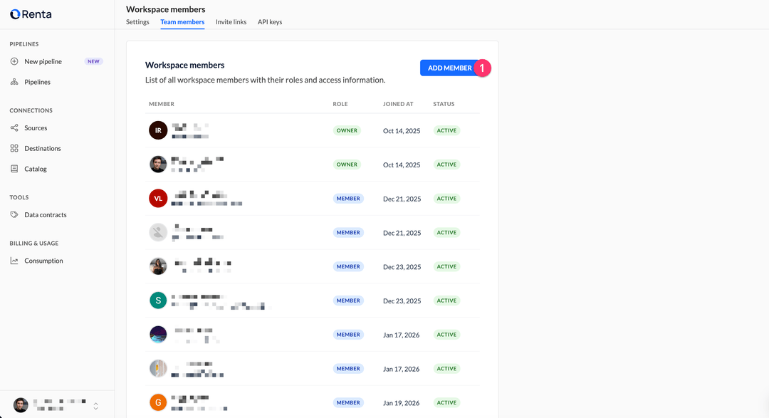 Перейдите в Team members