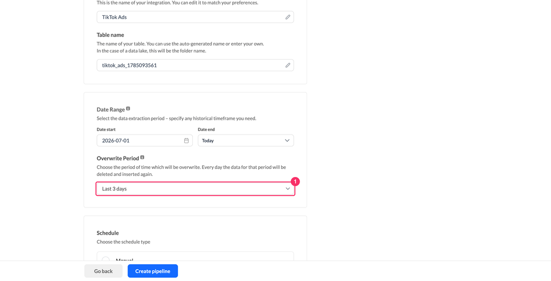 Выбор периода перезаписи TikTok Ads