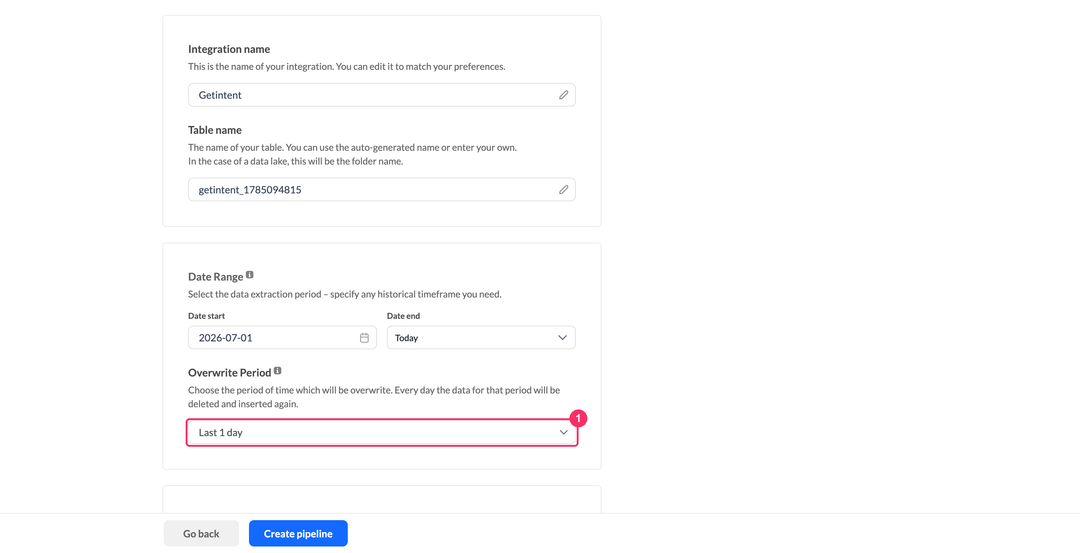 Getintent overwrite period selection