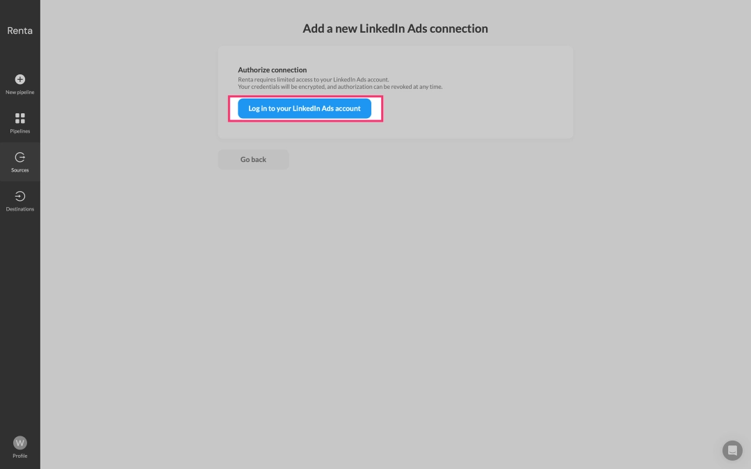 Authorize LinkedIn Ads account