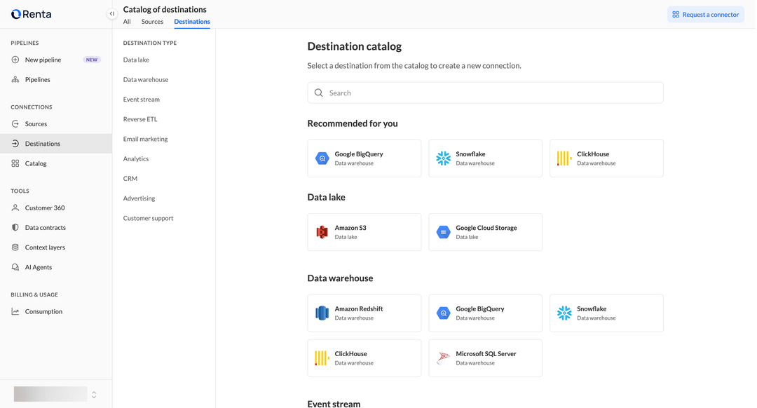 Карточка Google Cloud Storage в категории Data lake каталога назначений Renta