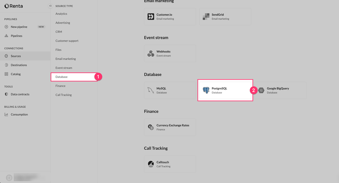 Select PostgreSQL in Catalog
