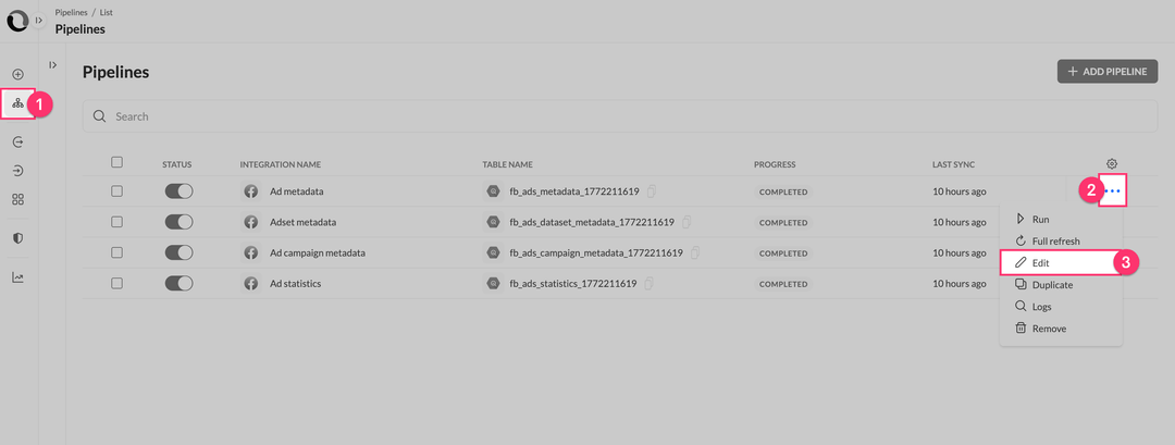 Редактирование пайплайна