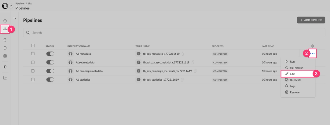 Редактирование пайплайна