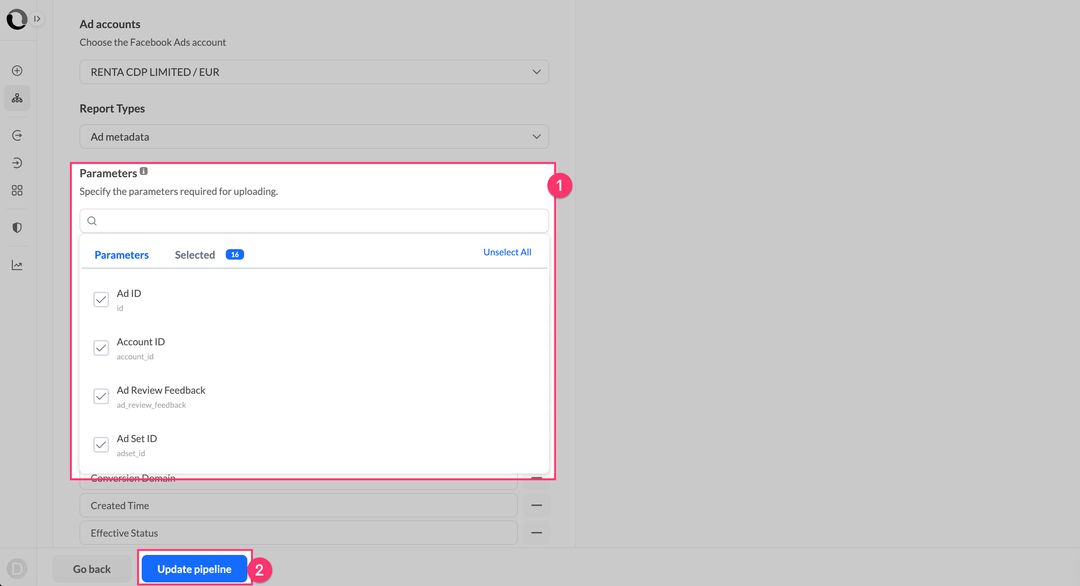 Обновление параметров пайплайна
