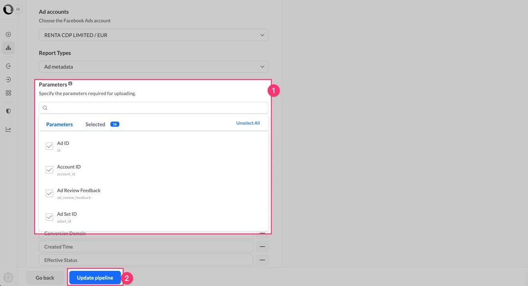 Обновление параметров пайплайна