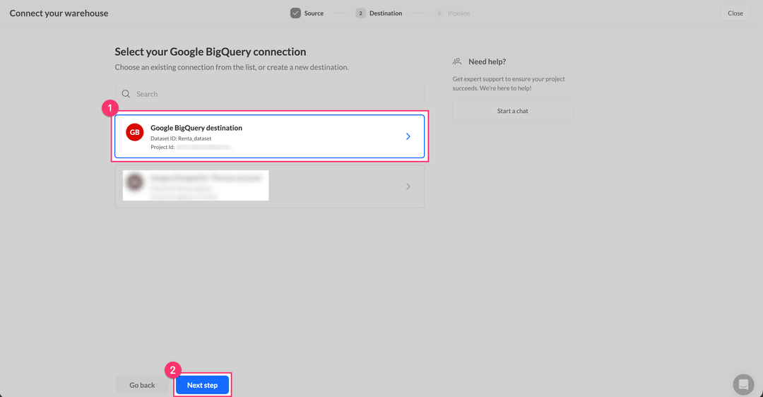 Select your Google BigQuery connection step