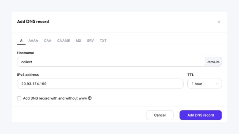 Add DNS record for custom domain