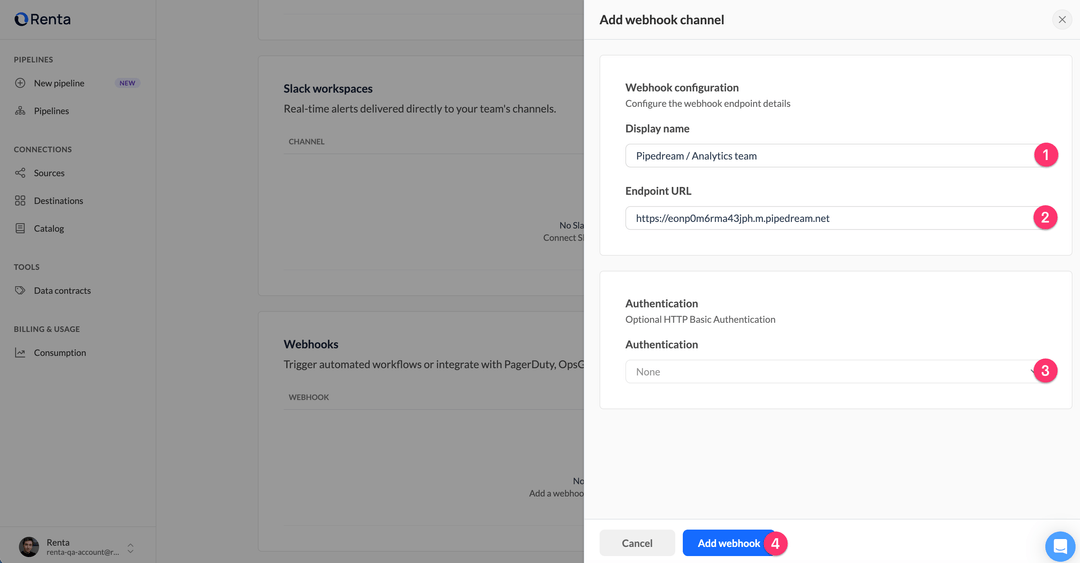 Настройте параметры эндпоинта