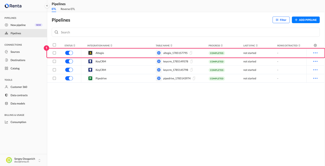 Pipelines list with the new Altegio integration in the Completed status