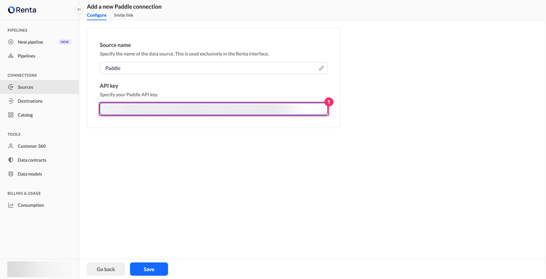 Add a new Paddle connection page with the Source name and API key fields