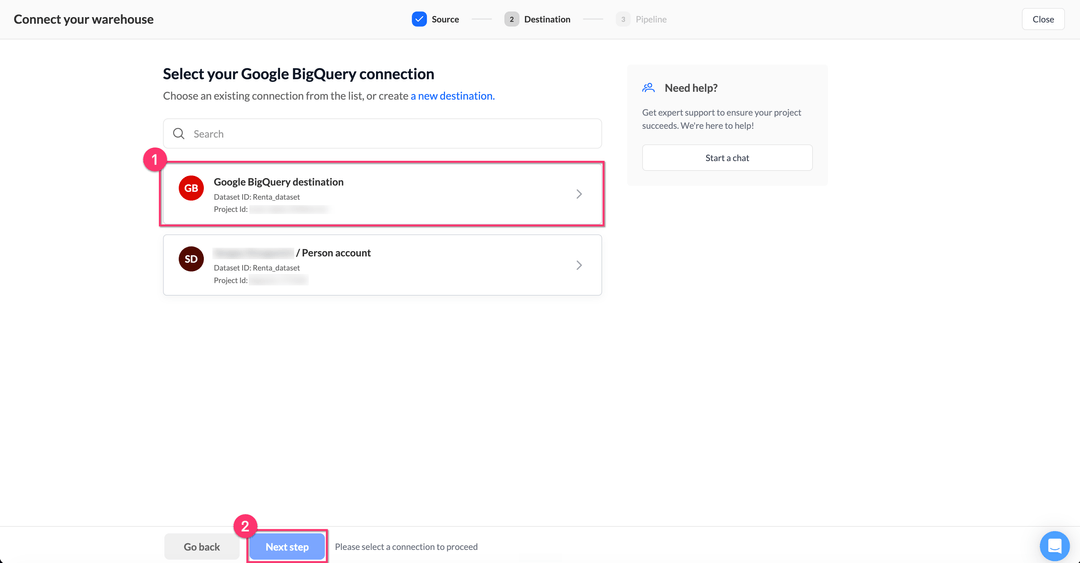Select your Google BigQuery connection step