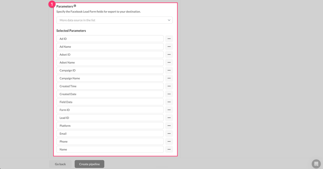 Facebook Lead Ads parameter selection
