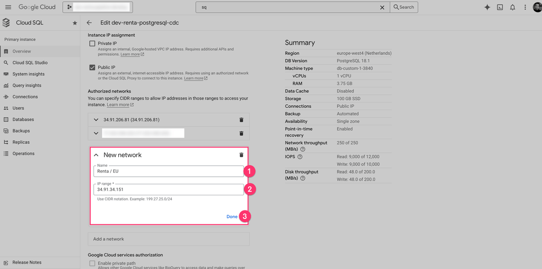 Добавление авторизованной сети