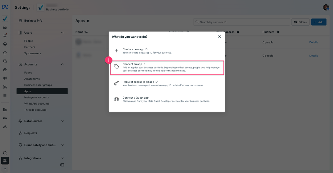 What do you want to do dialog with Connect an app ID