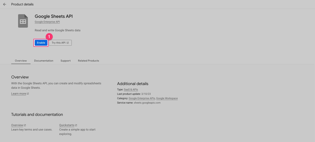 Enabling Google Sheets API in GCP