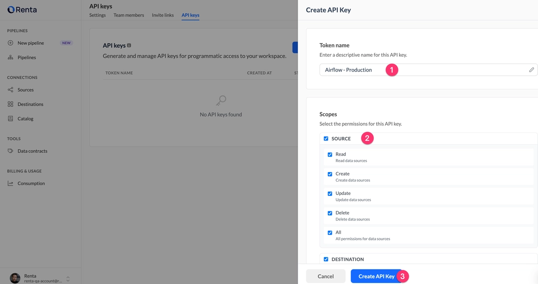 Setting name and permissions