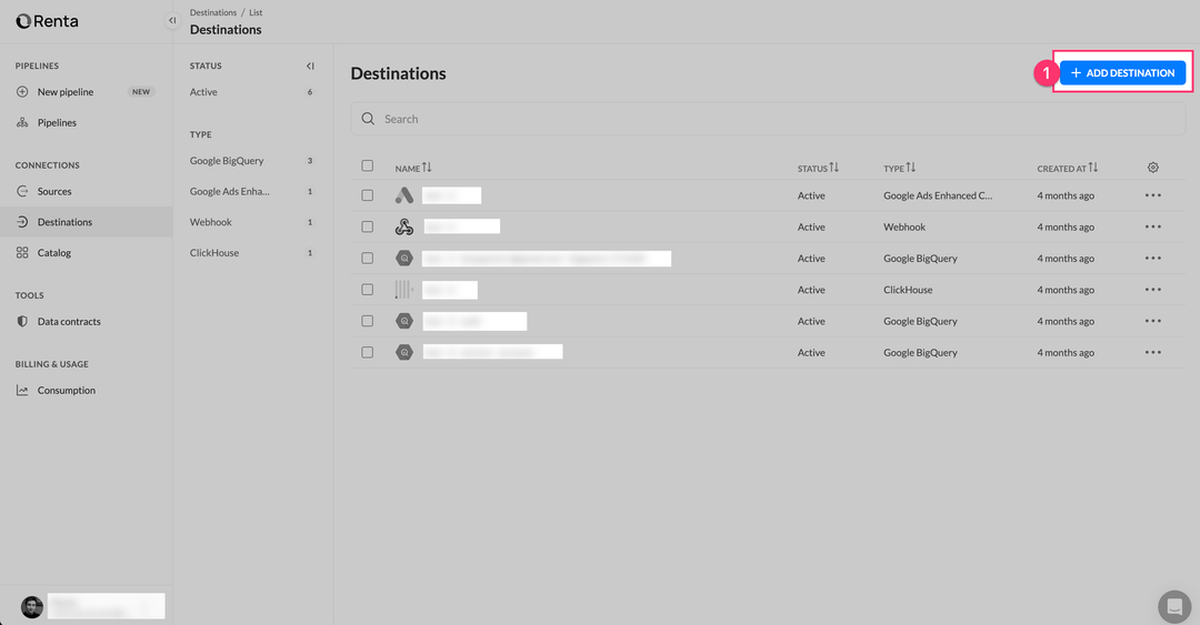 Перейдите в раздел Destinations