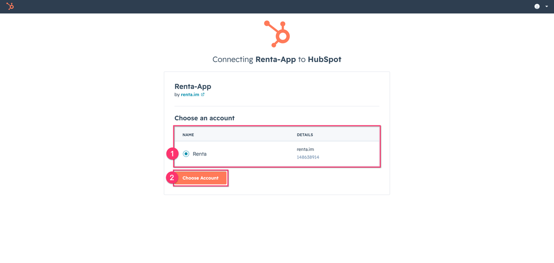 HubSpot account selection screen