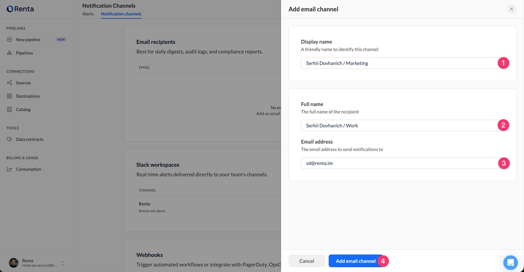 Configure recipient details