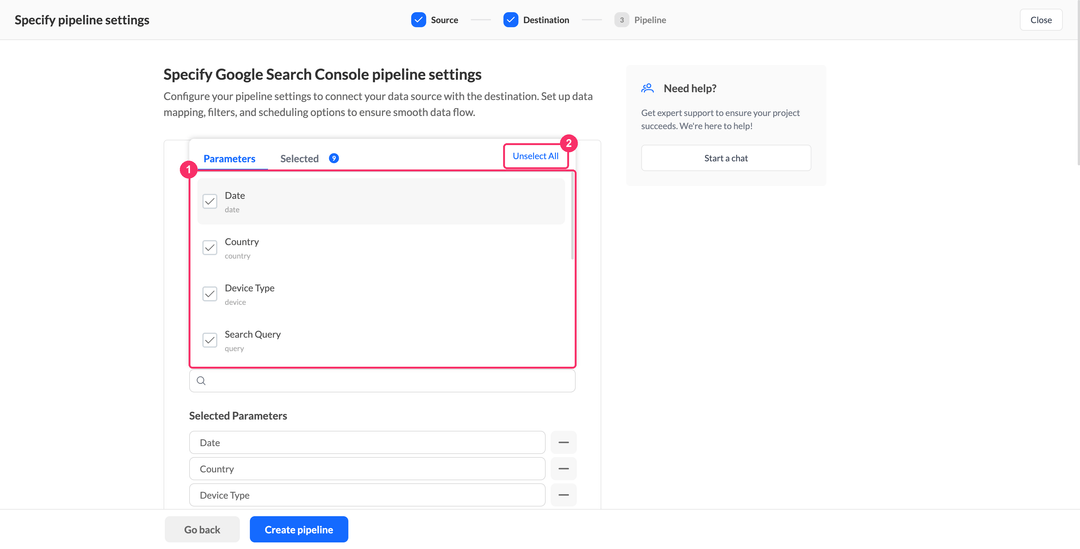 Google Search Console parameter selection