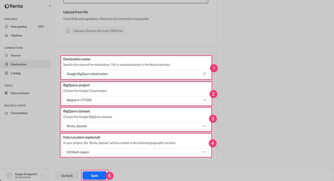 Configure BigQuery Destination