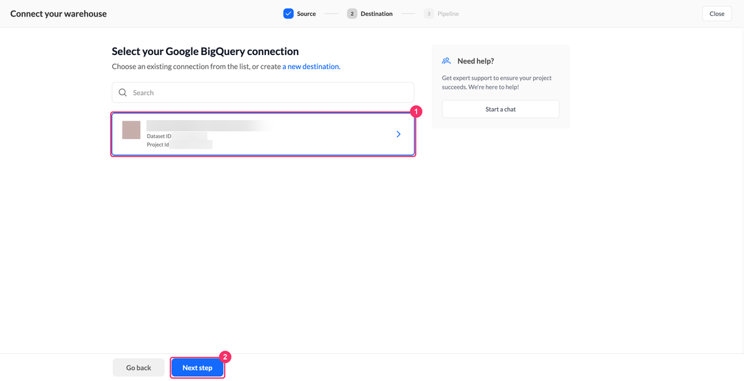 Select your Google BigQuery connection step