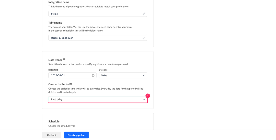 Overwrite Period dropdown set to Last 1 day