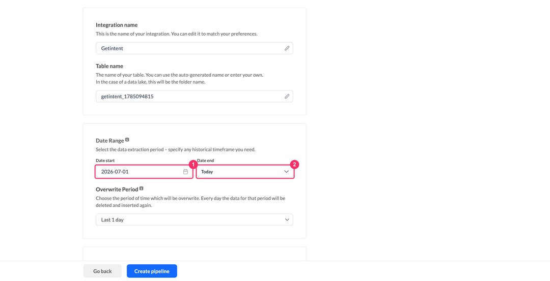 Getintent date range with date start and date end