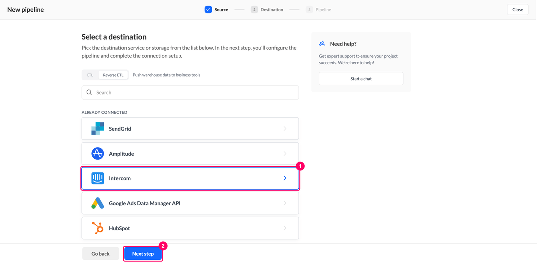 Шаг выбора назначения, Intercom в блоке Already connected