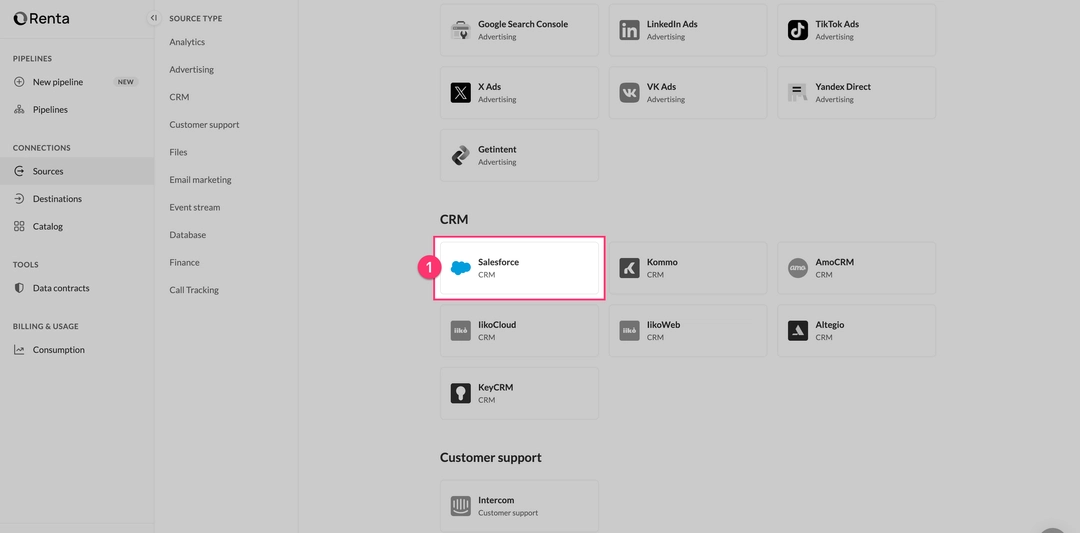 Select Salesforce in catalog