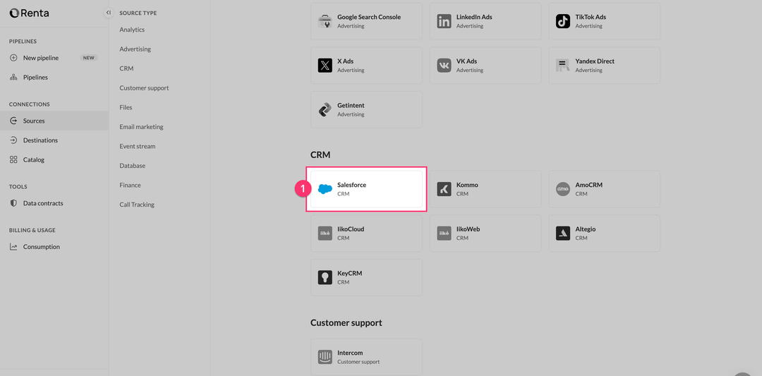 Select Salesforce in catalog