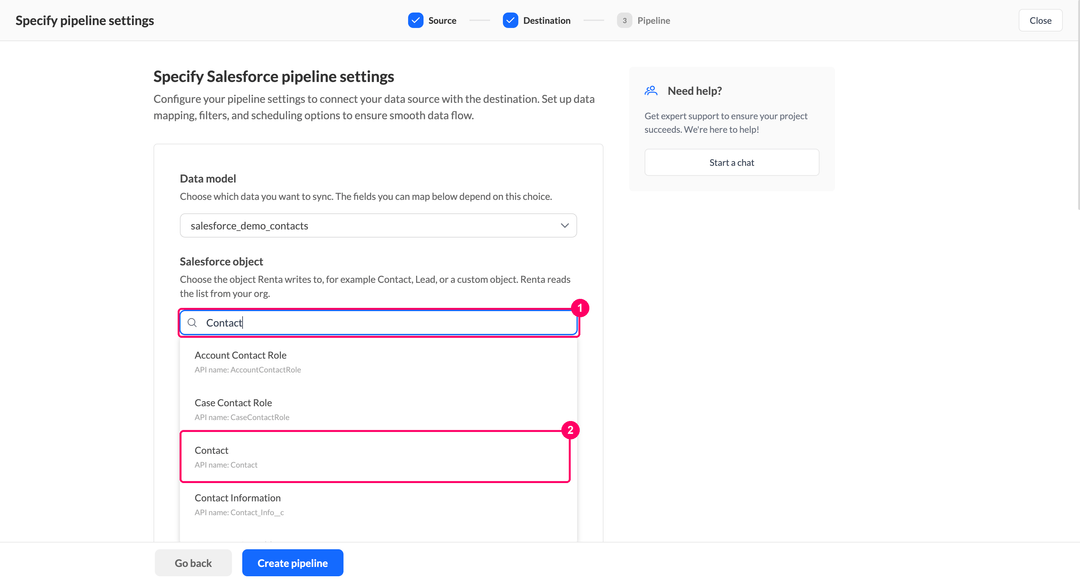 Список Salesforce object с полем поиска и вариантом Contact