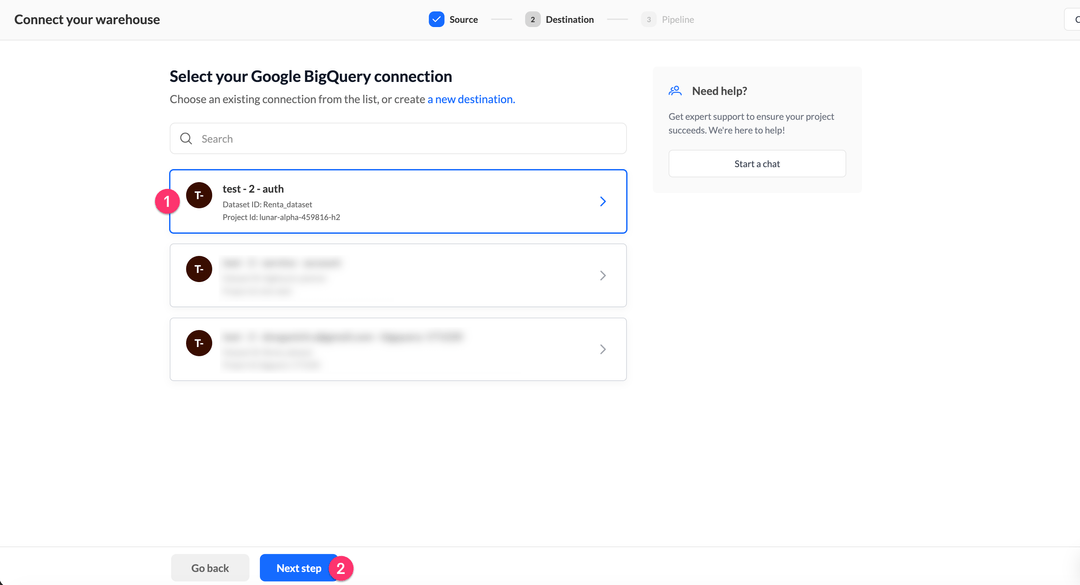 Choose BigQuery connection