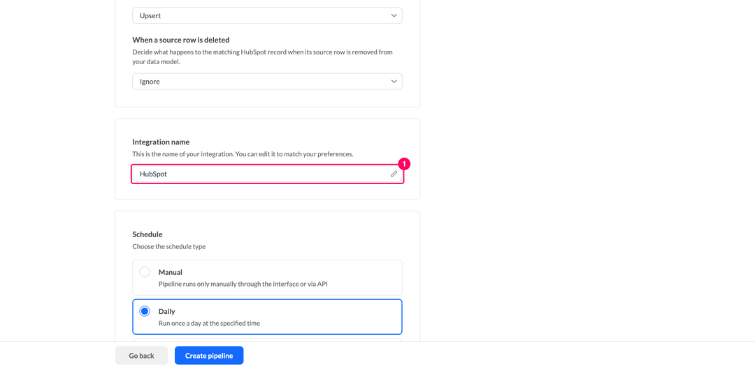 Integration name field in the HubSpot pipeline settings