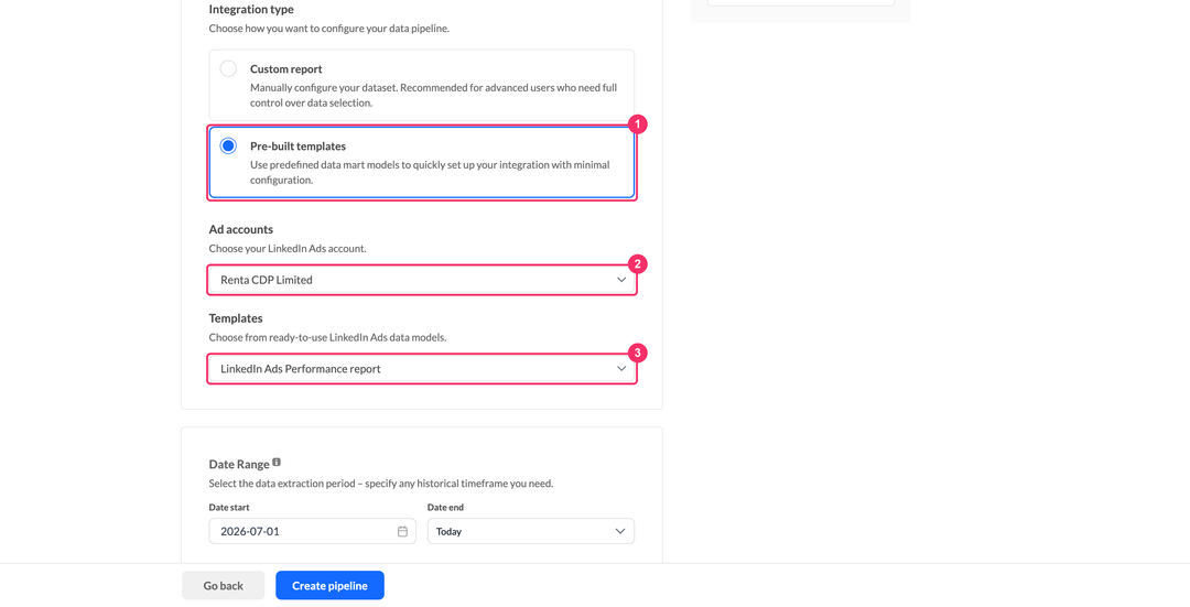 Настройка шаблона LinkedIn Ads Performance report
