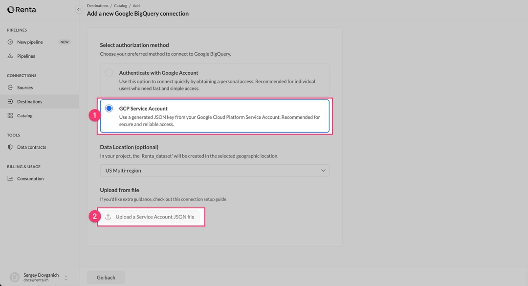 Select Service Account Authentication