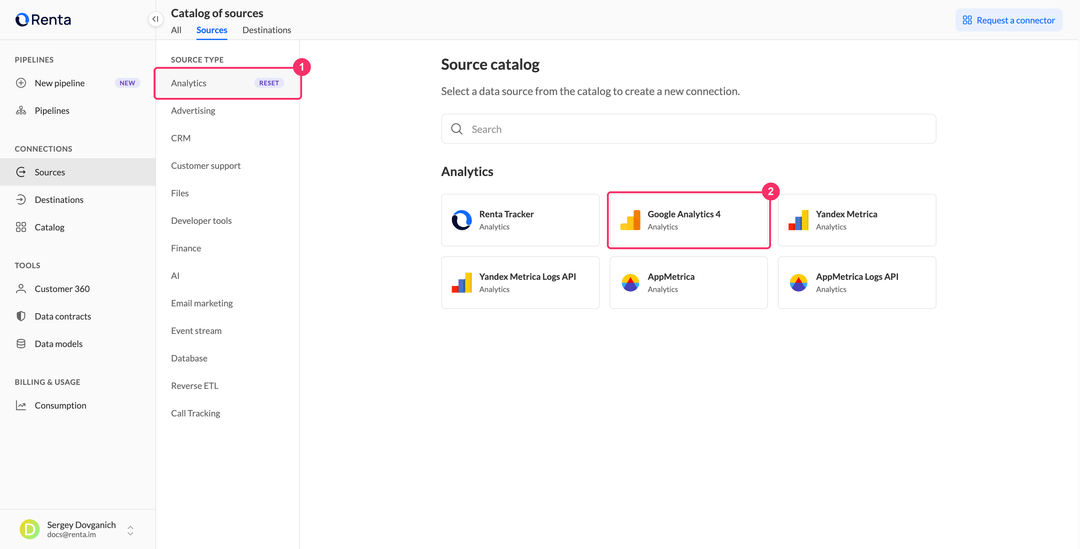 Карточка Google Analytics 4 в категории Analytics каталога Renta