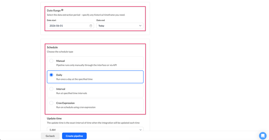 HubSpot date range and schedule settings