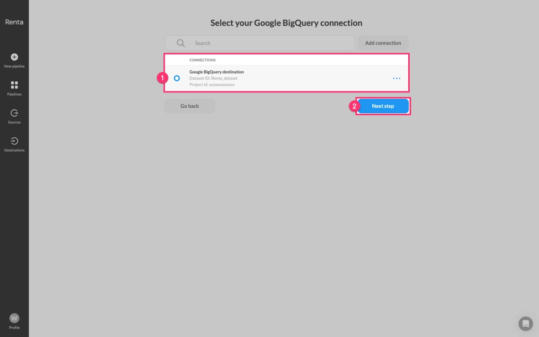 Choose your Google BigQuery project